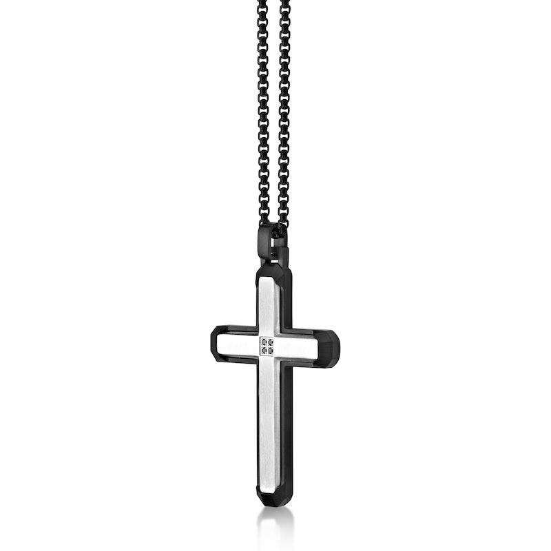 Men's Quad Black Diamond Accent Layered Cross Pendant in Stainless Steel and Black IP - 24"