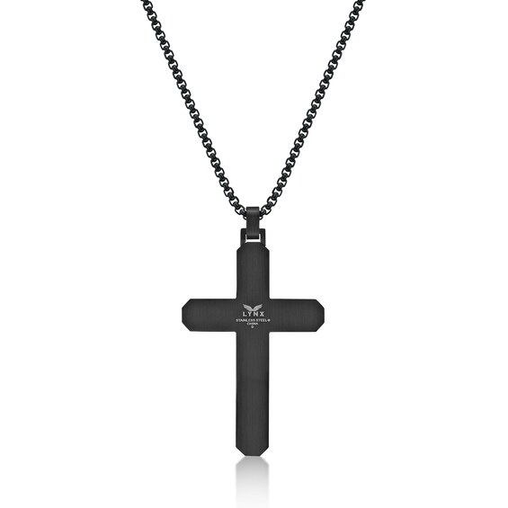 Men's Quad Black Diamond Accent Layered Cross Pendant in Stainless Steel and Black IP - 24"