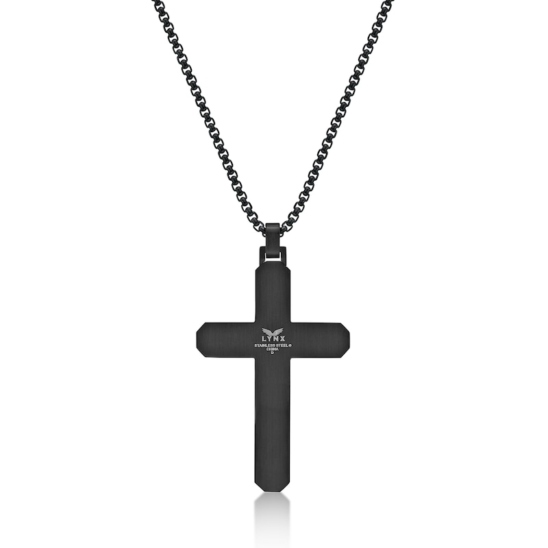 Men's Quad Black Diamond Accent Layered Cross Pendant in Stainless Steel and Black IP - 24"