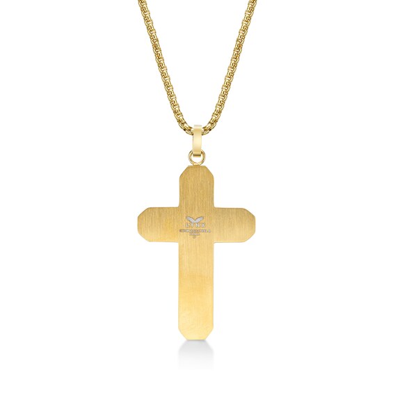 Men's 1/20 CT. T.w. Diamond Inlay Outline Cross Pendant in Stainless Steel and Gold IP - 24"
