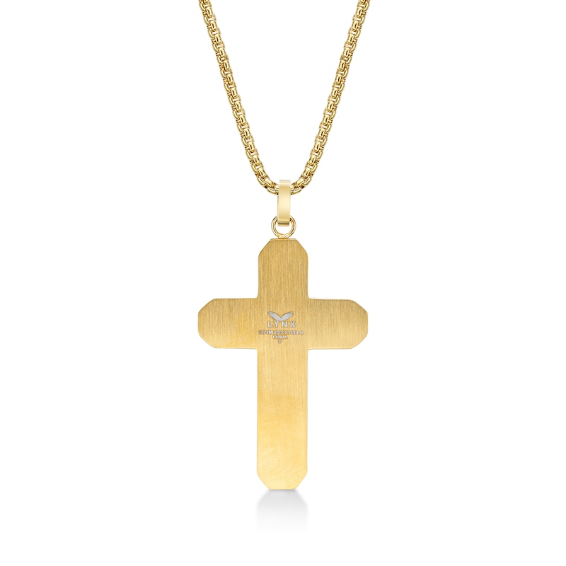 Men's 1/20 CT. T.W. Diamond Inlay Outline Cross Pendant in Stainless Steel and Gold IP - 24"