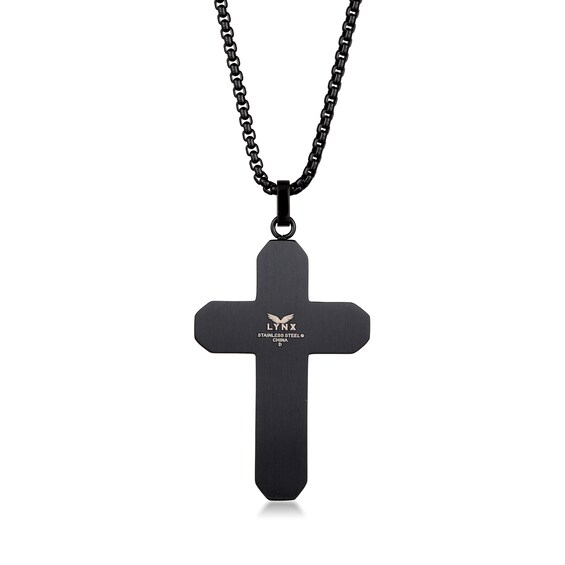 Men's 1/20 CT. T.w. Black Diamond Inlay Outline Cross Pendant in Stainless Steel and Black IP - 24"