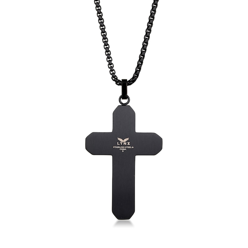 Men's 1/20 CT. T.W. Black Diamond Inlay Outline Cross Pendant in Stainless Steel and Black IP - 24"