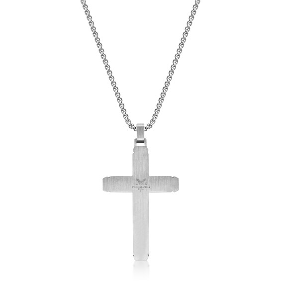 Men's Black Diamond Accent Rope Inlay Cross Pendant in Stainless Steel and Black IP - 24"