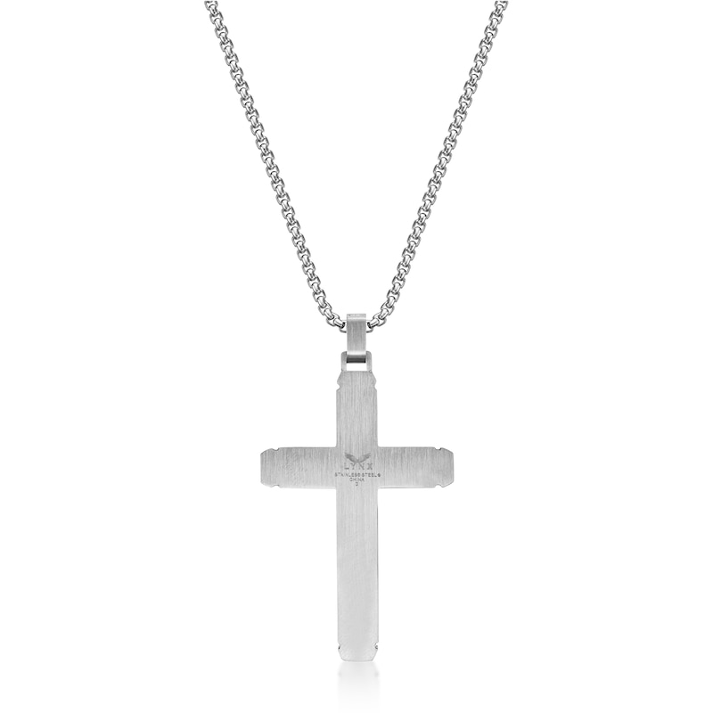 Men's Black Diamond Accent Rope Inlay Cross Pendant in Stainless Steel and Black IP - 24"