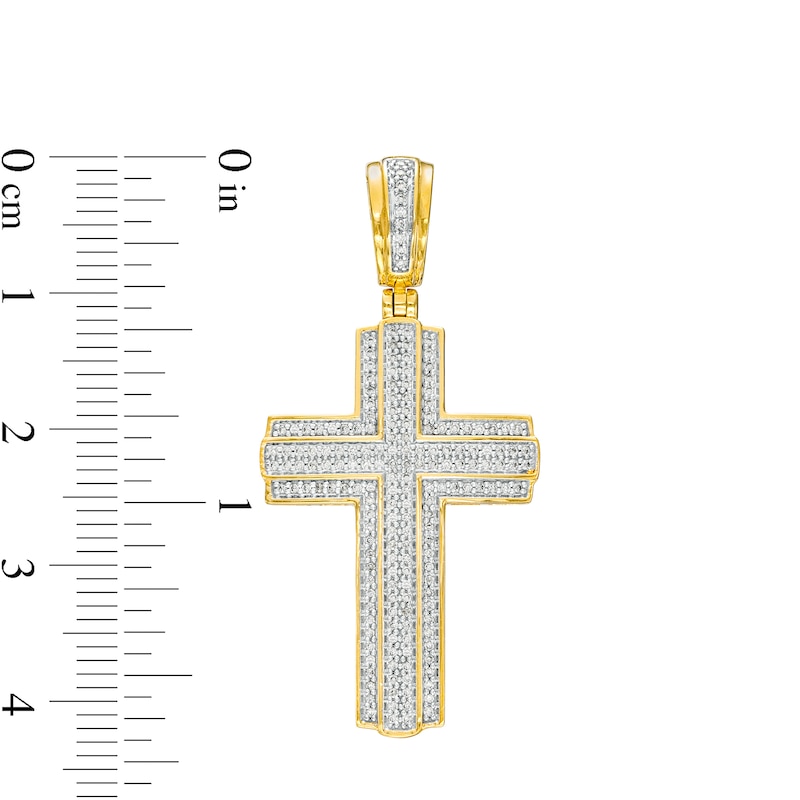 Main Image 2 of 1/2 CT. T.W. Diamond Cross Triple Row Necklace Charm in 10K Gold