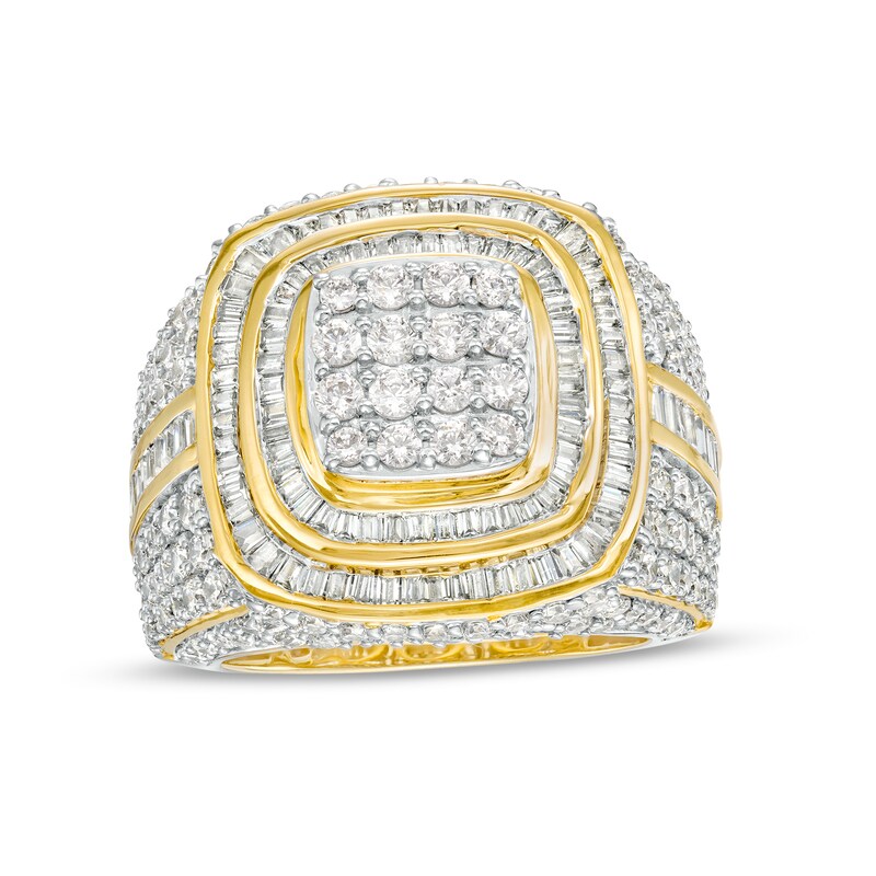 Men's 5 CT. T.W. Cushion-Shaped Multi-Diamond Double Frame Ring in 10K Gold