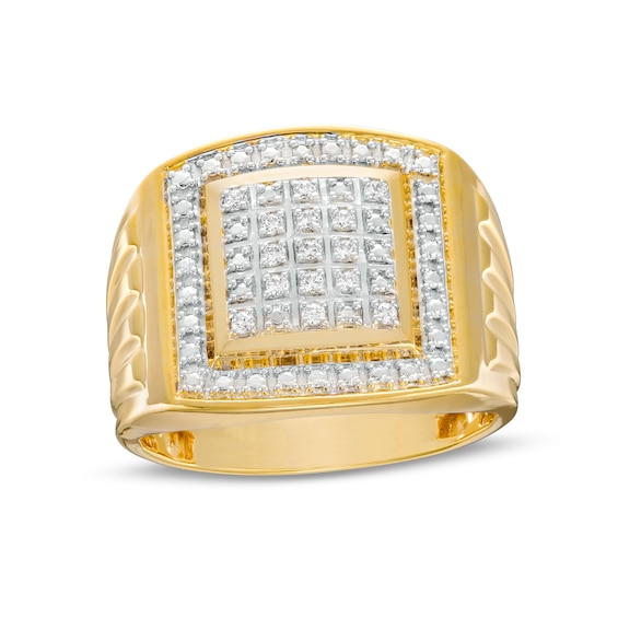 1/10 CT. T.w. Square-Shaped Multi-Diamond Frame Grooved Shank Ring in 10K Gold