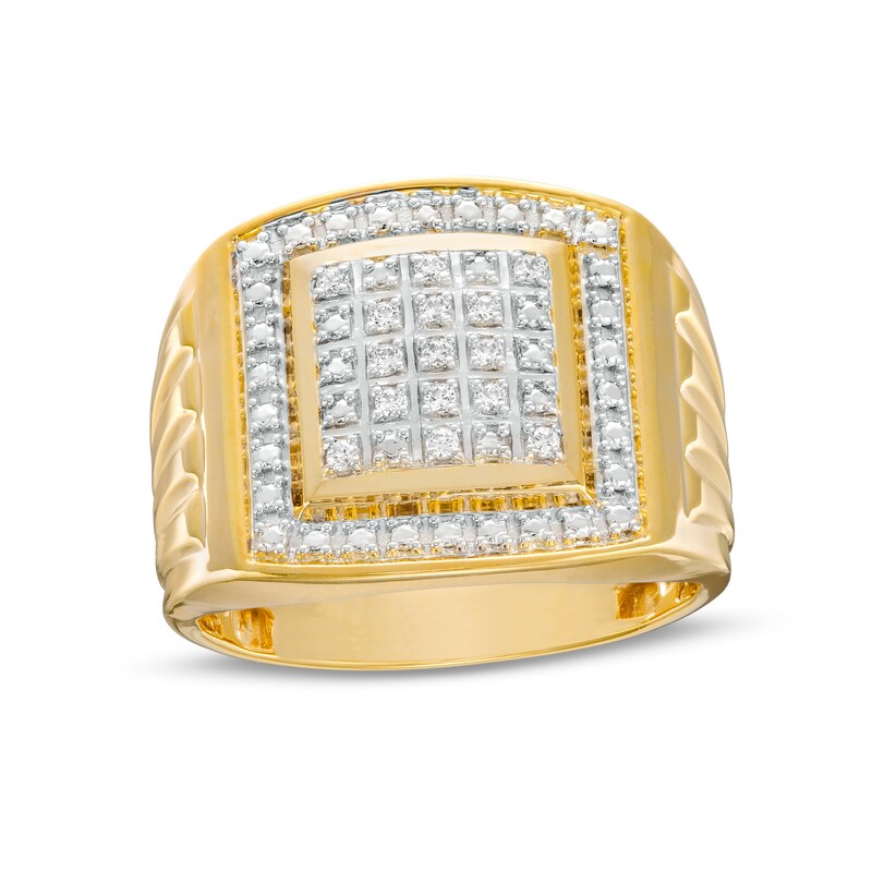 Main Image 1 of 1/10 CT. T.W. Square-Shaped Multi-Diamond Frame Grooved Shank Ring in 10K Gold