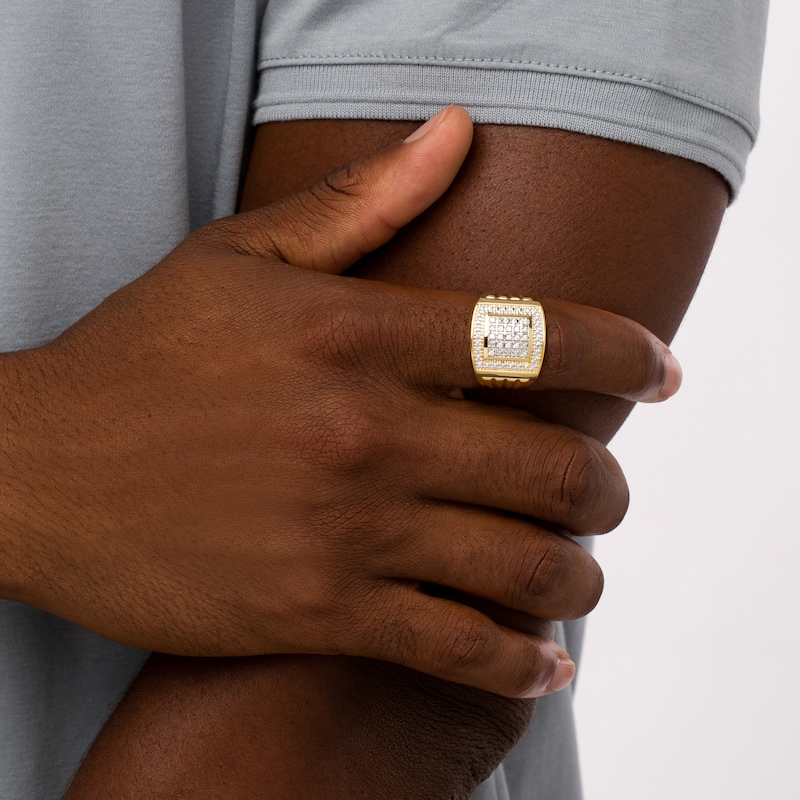 Main Image 2 of 1/10 CT. T.W. Square-Shaped Multi-Diamond Frame Grooved Shank Ring in 10K Gold