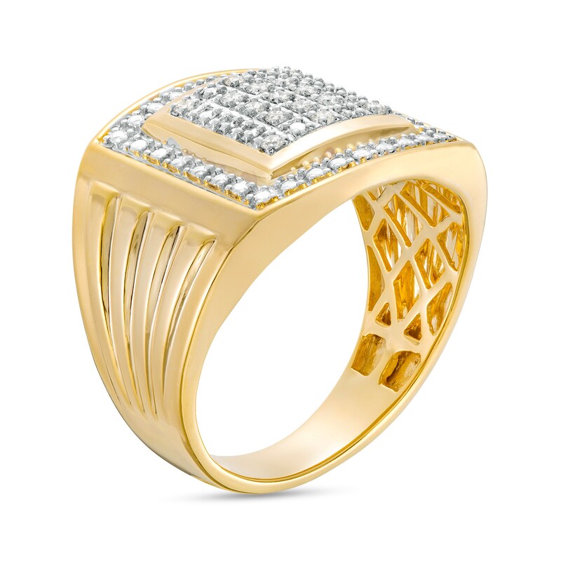 Main Image 3 of 1/10 CT. T.W. Square-Shaped Multi-Diamond Frame Grooved Shank Ring in 10K Gold