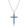 Thumbnail Image 1 of Men's Blue Diamond Accent Rope Inlay Cross Pendant in Stainless Steel and Blue IP - 24"