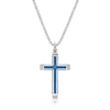 Thumbnail Image 0 of Men's Blue Diamond Accent Rope Inlay Cross Pendant in Stainless Steel and Blue IP - 24"