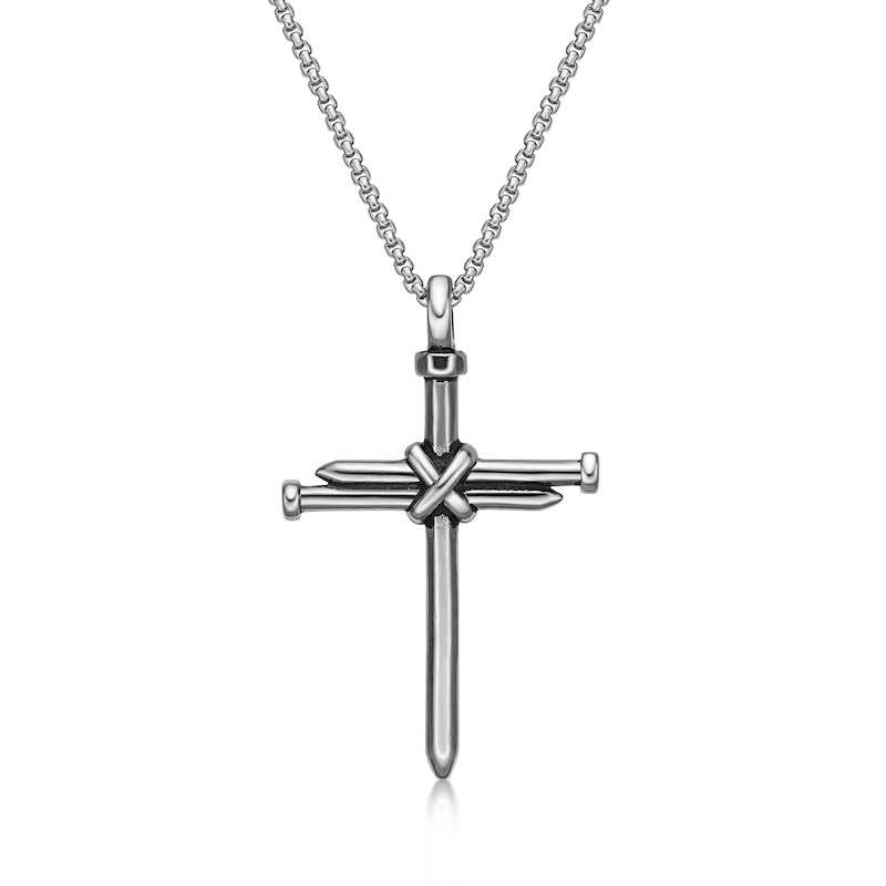Men's Triple Nails "X" Cross Pendant in Stainless Steel - 24"
