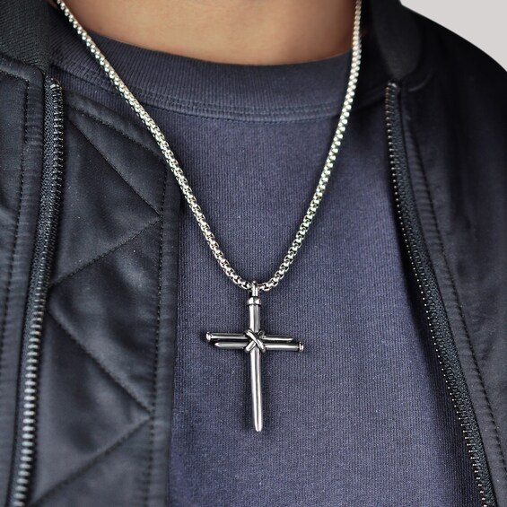 Men's Triple Nails "X" Cross Pendant in Stainless Steel - 24"