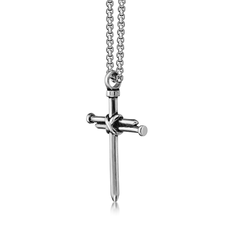 Men's Triple Nails "X" Cross Pendant in Stainless Steel - 24"