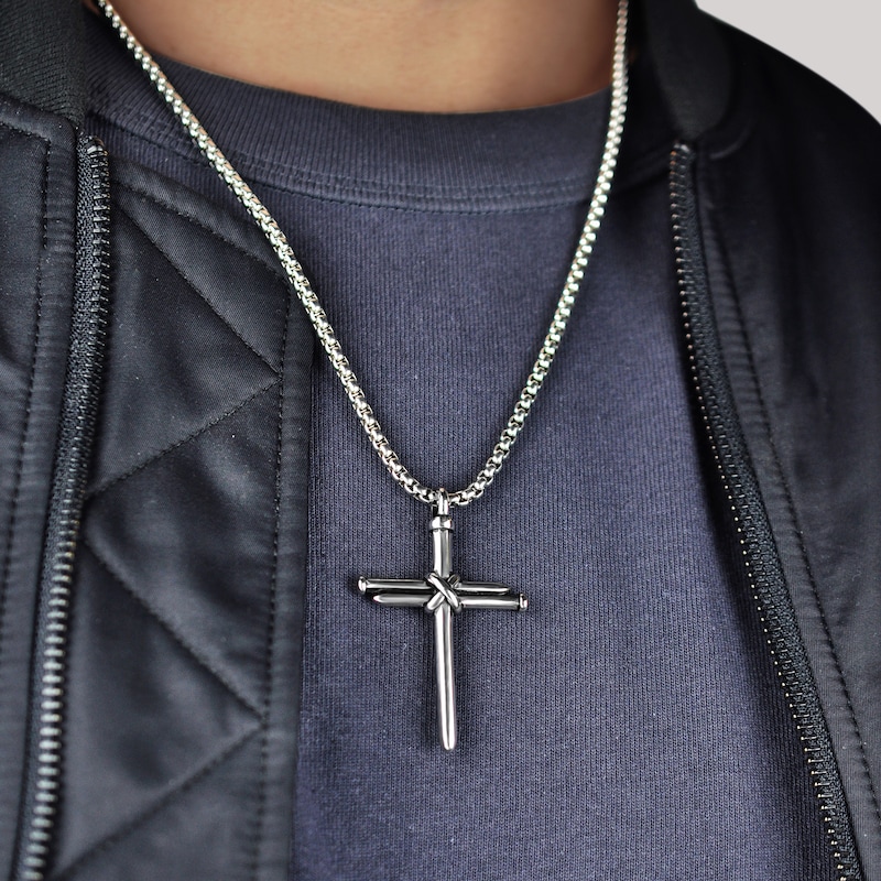 Men's Triple Nails "X" Cross Pendant in Stainless Steel - 24"