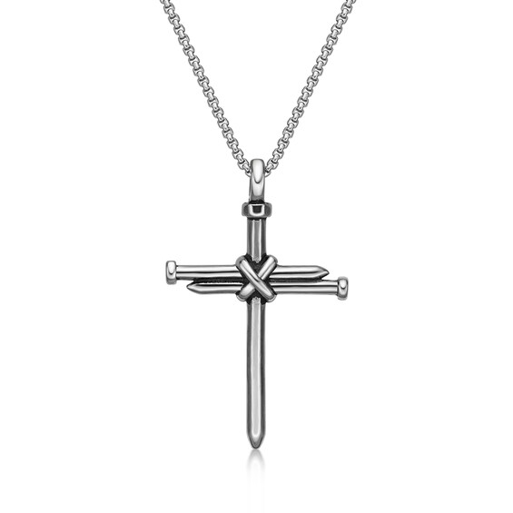 Men's Triple Nails "X" Cross Pendant in Stainless Steel - 24"