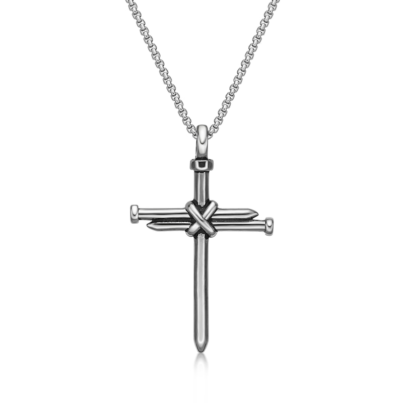 Men's Triple Nails "X" Cross Pendant in Stainless Steel - 24"