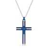 Thumbnail Image 0 of Men's 1/15 CT. T.W. Blue Diamond Inlay Channel Cross Pendant in Stainless Steel and Blue IP - 24"