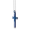 Thumbnail Image 1 of Men's 1/15 CT. T.W. Blue Diamond Inlay Channel Cross Pendant in Stainless Steel and Blue IP - 24"