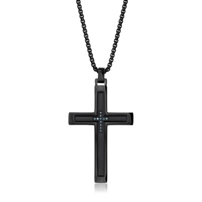 Metro Jewelry 0.08 Carat Blue Diamond Cross Pendant Necklace In