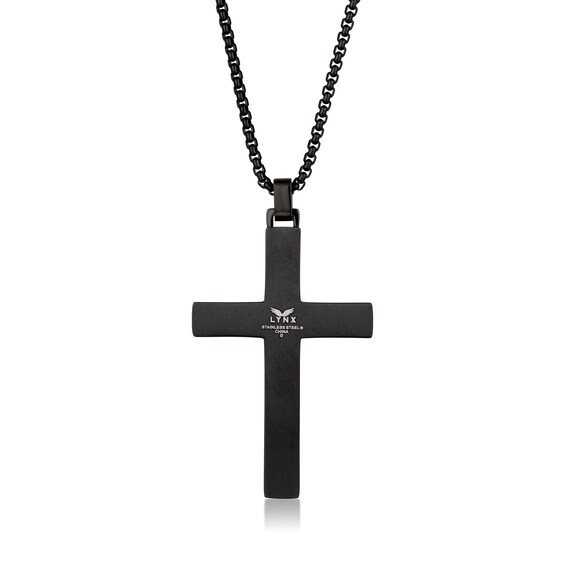 Men's 1/20 CT. T.w. Blue Diamond Inlay Cross Pendant in Stainless Steel and Black IP - 24"