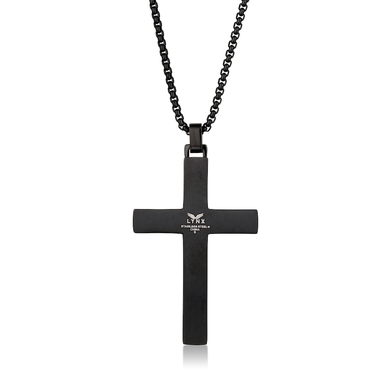 Men's 1/20 CT. T.W. Blue Diamond Inlay Cross Pendant in Stainless Steel and Black IP - 24"