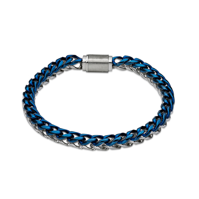 Main Image 1 of Men's 6.0mm Double Foxtail Chain Bracelet in Stainless Steel and Blue IP - 9"