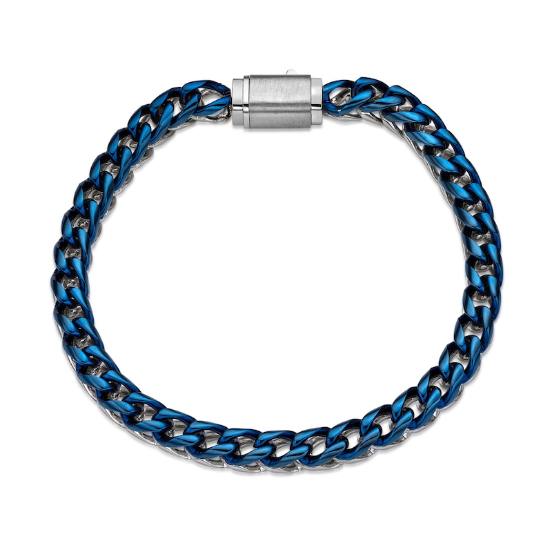 Main Image 2 of Men's 6.0mm Double Foxtail Chain Bracelet in Stainless Steel and Blue IP - 9"