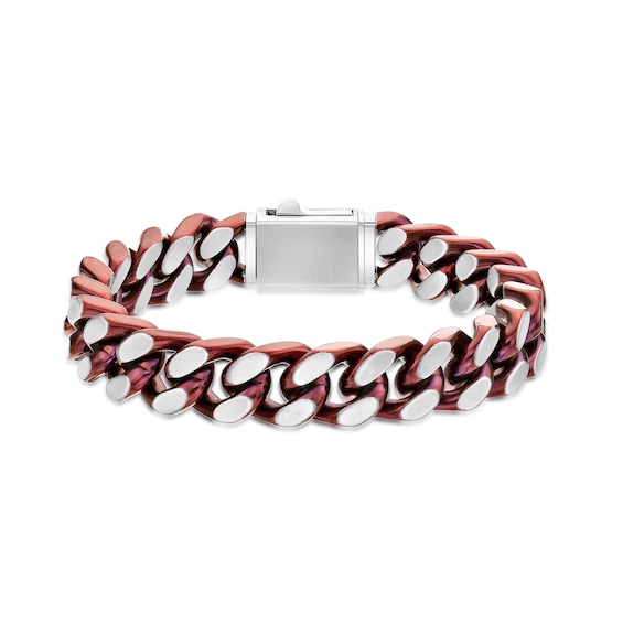 12.0mm Chunky Curb Chain Bracelet in Stainless Steel and Red IP - 9"