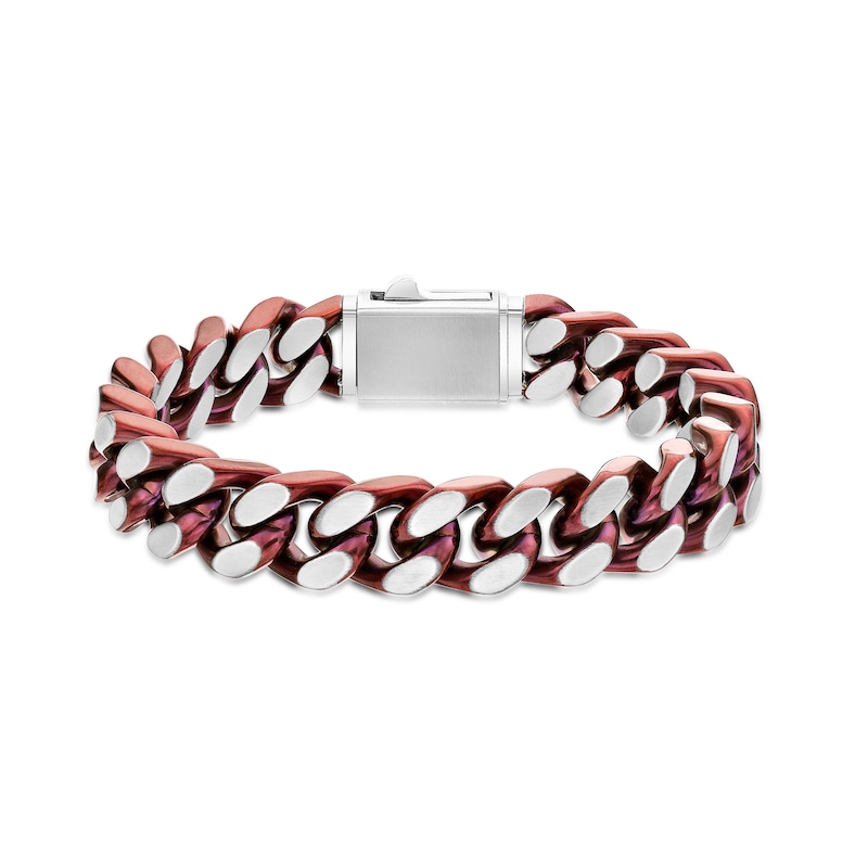 Main Image 1 of 12.0mm Chunky Curb Chain Bracelet in Stainless Steel and Red IP - 9"