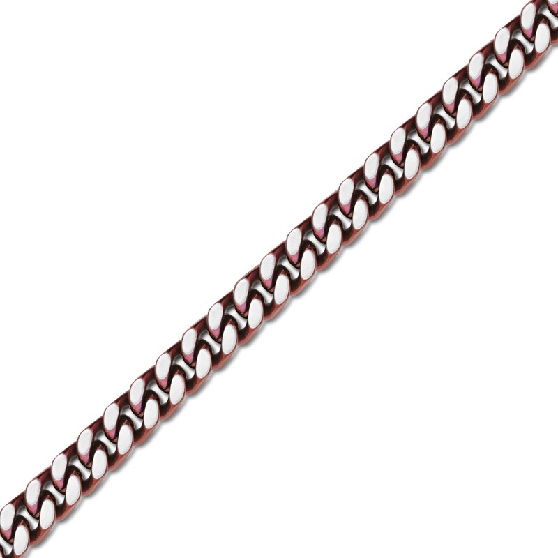 Main Image 2 of 12.0mm Chunky Curb Chain Bracelet in Stainless Steel and Red IP - 9"