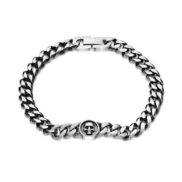 Skull Curb Chain Bracelet in Two-Tone Stainless Steel and Black IP - 8.5"