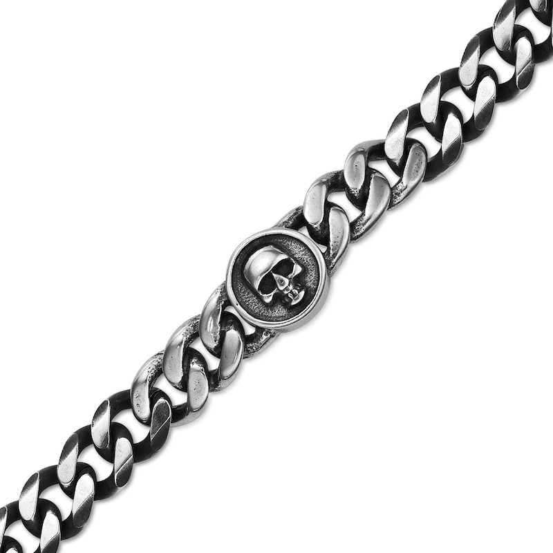 Main Image 2 of Men's Skull Curb Chain Bracelet in Two-Tone Stainless Steel and Black IP - 8.5"