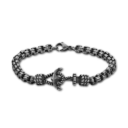 Antique Finish Link Chain Anchor Bracelet in Stainless Steel and Black IP - 8.5"