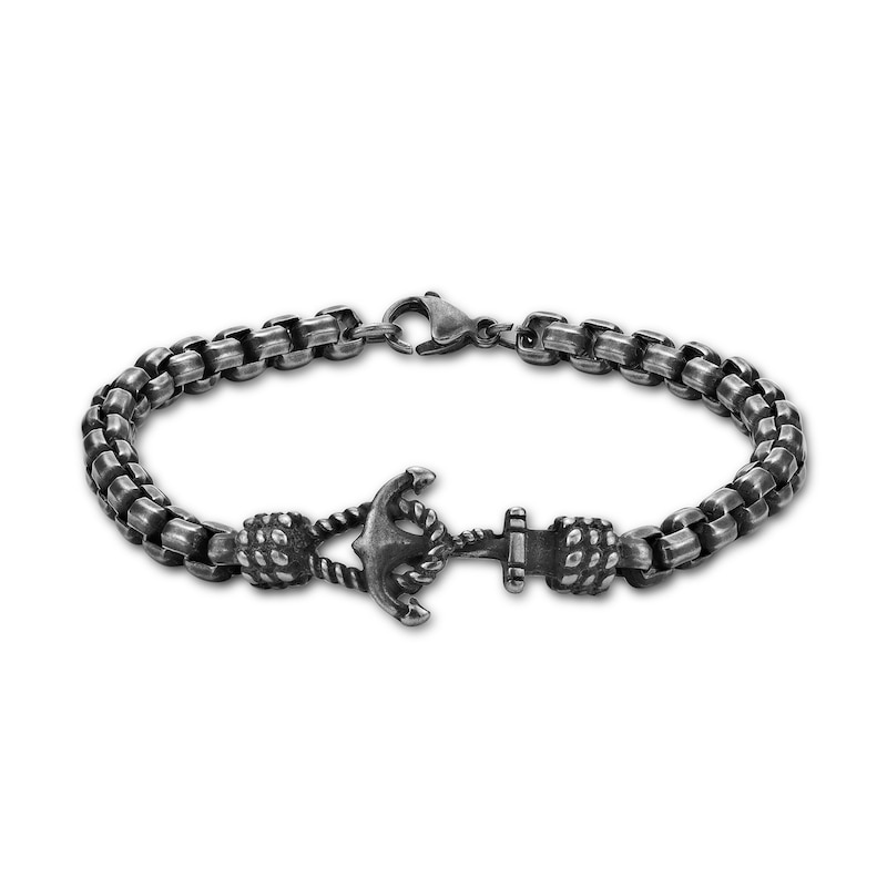 Main Image 1 of Antique Finish Link Chain Anchor Bracelet in Stainless Steel and Black IP - 8.5"