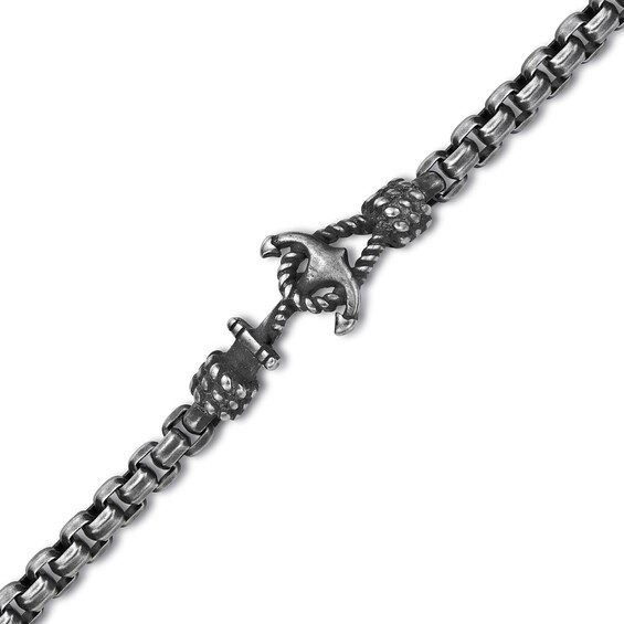 Antique Finish Link Chain Anchor Bracelet in Stainless Steel and Black IP - 8.5"