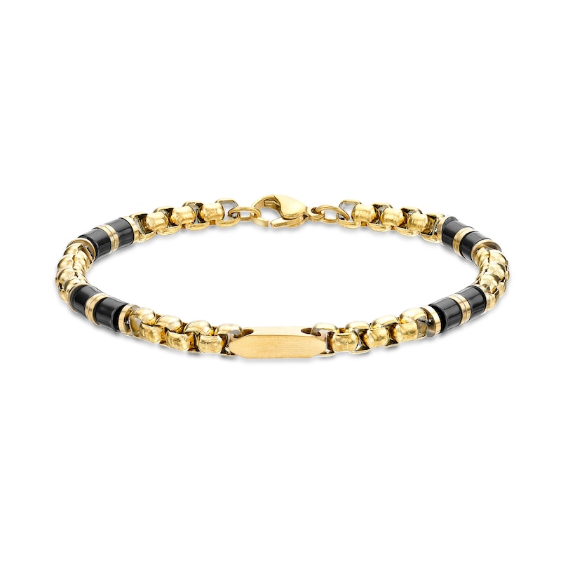 Main Image 1 of 5.0mm Link Chain Station Bracelet in Stainless Steel and Black IP Ceramic - 8.5"