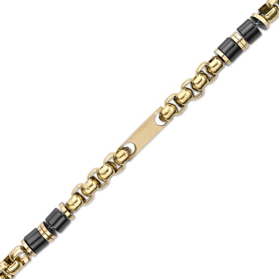 5.0mm Link Chain Station Bracelet in Stainless Steel and Black IP Ceramic - 8.5"