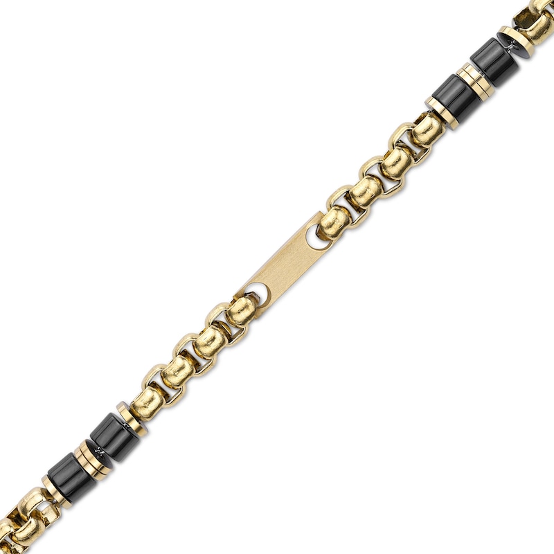 Main Image 2 of 5.0mm Link Chain Station Bracelet in Stainless Steel and Black IP Ceramic - 8.5"