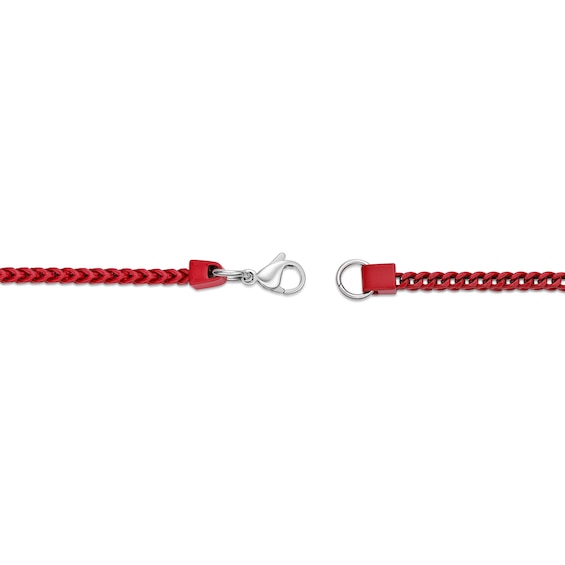Men's 2.5mm Foxtail Chain Necklace in Solid Stainless Steel with Red Acrylic - 24"