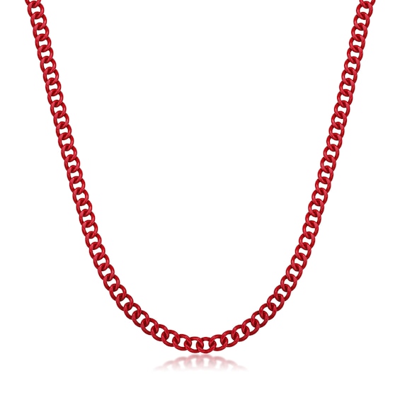 Men's 9.0mm Curb Chain Necklace in Solid Stainless Steel and Red Acrylic - 24"