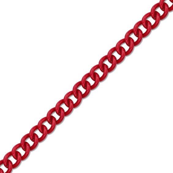 Men's 9.0mm Curb Chain Necklace in Solid Stainless Steel and Red Acrylic - 24"