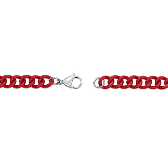 Men's 9.0mm Curb Chain Necklace in Solid Stainless Steel and Red Acrylic - 24"