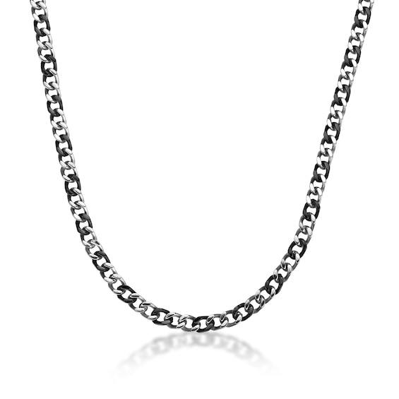 Men's 7.5mm Solid Curb Chain Necklace in Two-Tone Stainless Steel and Black IP - 24"