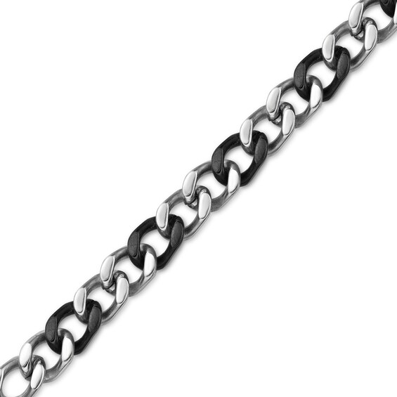 Men's 7.5mm Curb Chain Necklace in Two-Tone Solid Stainless Steel and Black IP - 24"