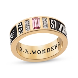 Baguette Simulated Gemstone and Diamond Accent Class Band (1 Stone and 3 Lines)