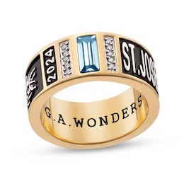 Baguette Simulated Gemstone and Diamond Accent Class Band (1 Stone and 2 Lines)