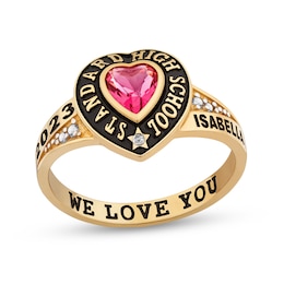 Heart-Shaped Simulated Gemstone and Diamond Accent Class Ring (1 Stone and 4 Lines)